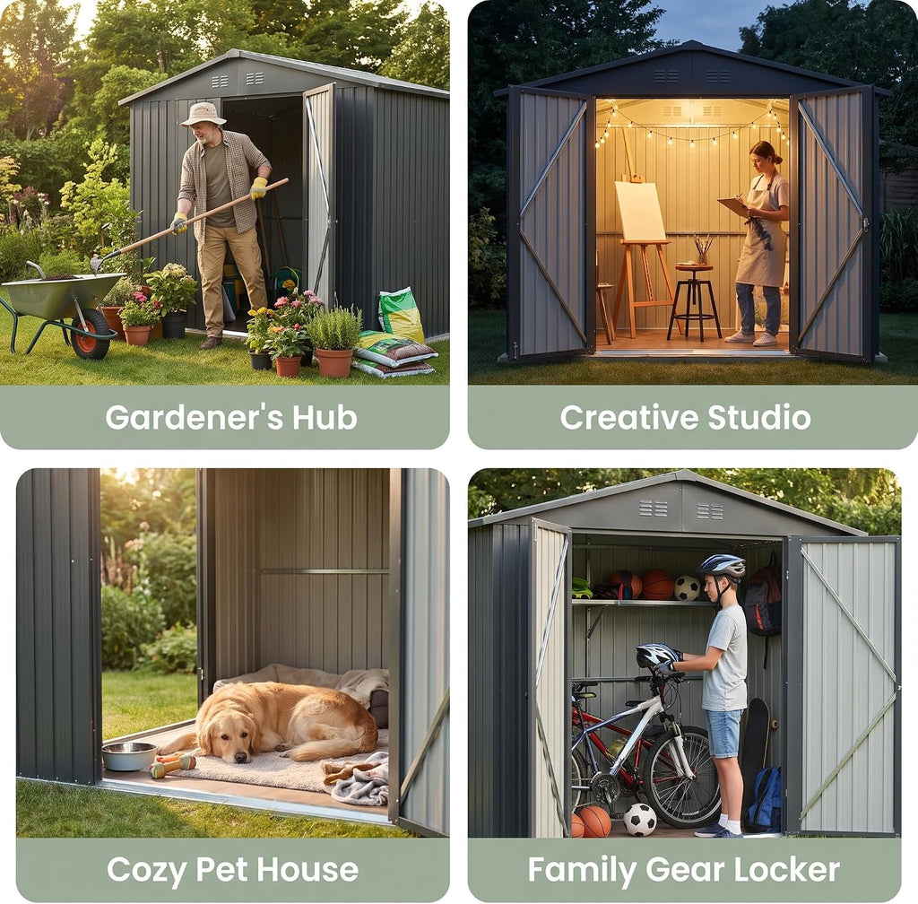 5x3 ft outdoor storage shed, metal tool shed, side view