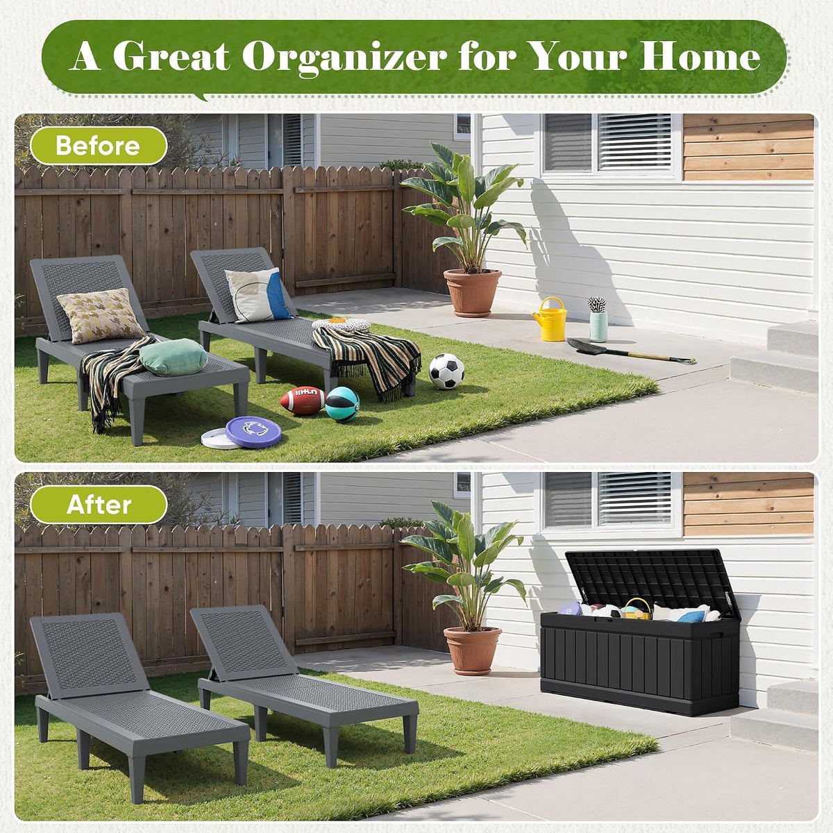 flamaker outdoor storage box 80 gallon resin waterproof showing dimensions
