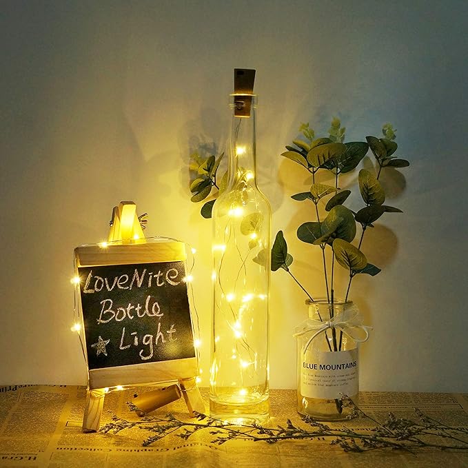 Wine Bottle Lights with Cork, Battery Operated 30 Pack 20 LED Cork Shape Silver Wire Fairy Mini String Lights(No Bottles) for DIY, Party, Decor, Christmas, Halloween,Wedding (30, Warm White)