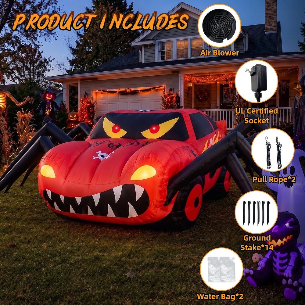 20FT Red Spider Car Halloween Inflatables Outdoor Decorations Built-in LEDs