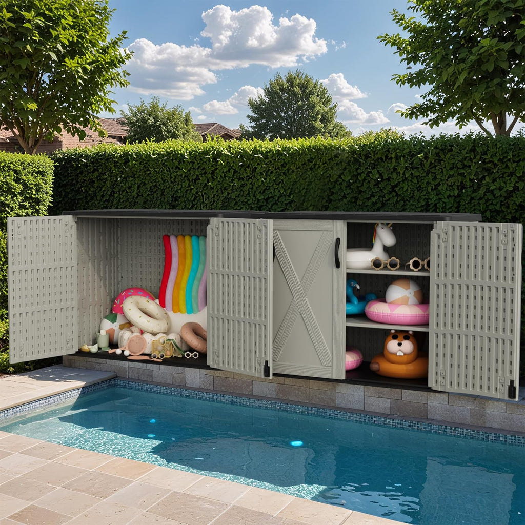 greesum 26 cuft outdoor storage box with lockable, package contents