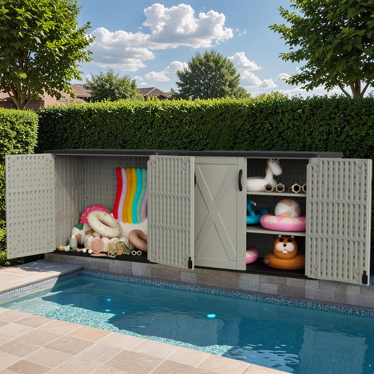 greesum 26 cuft outdoor storage box with lockable, package contents