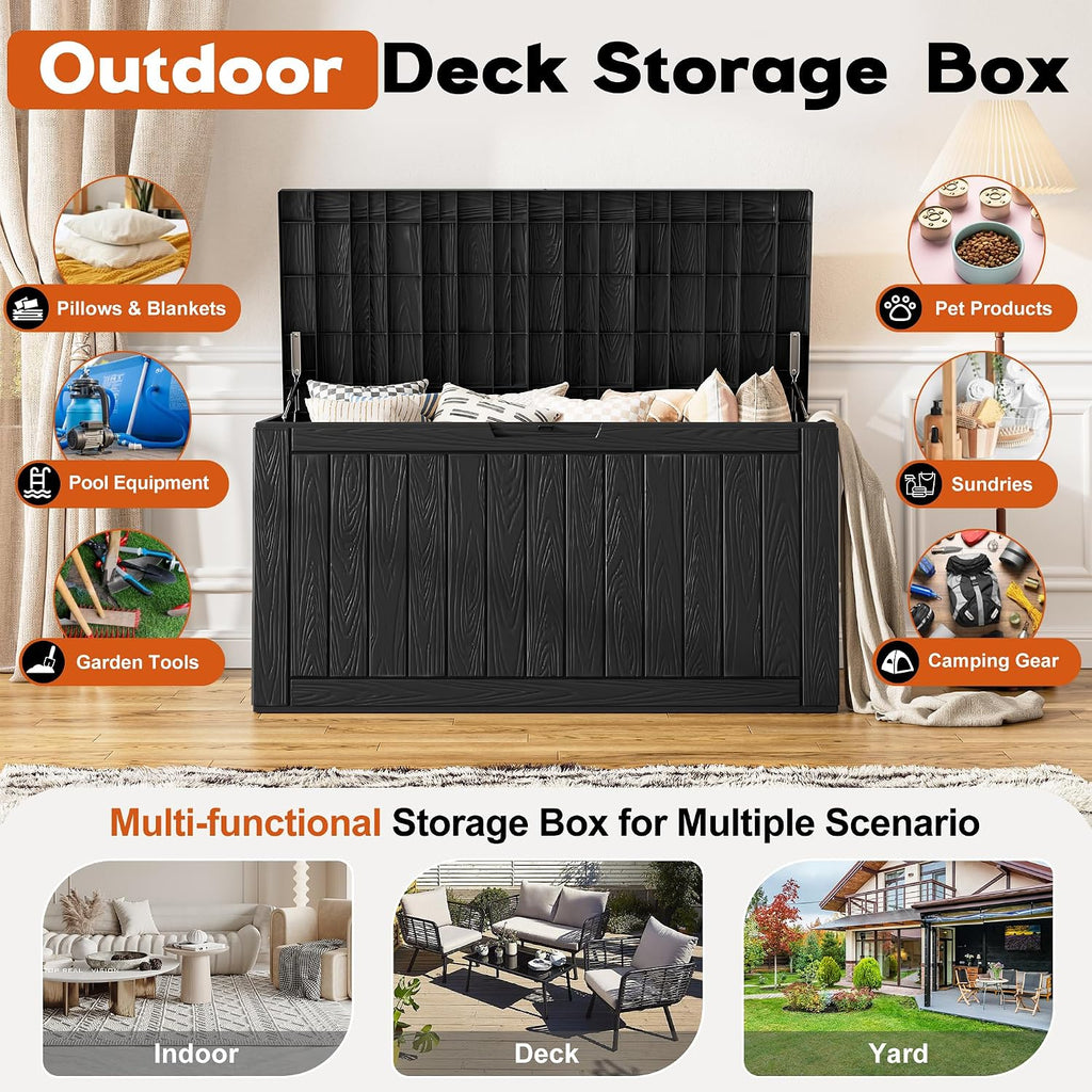 waterproof outdoor storage box, resin patio organizer,120 gal,black, close-up detail