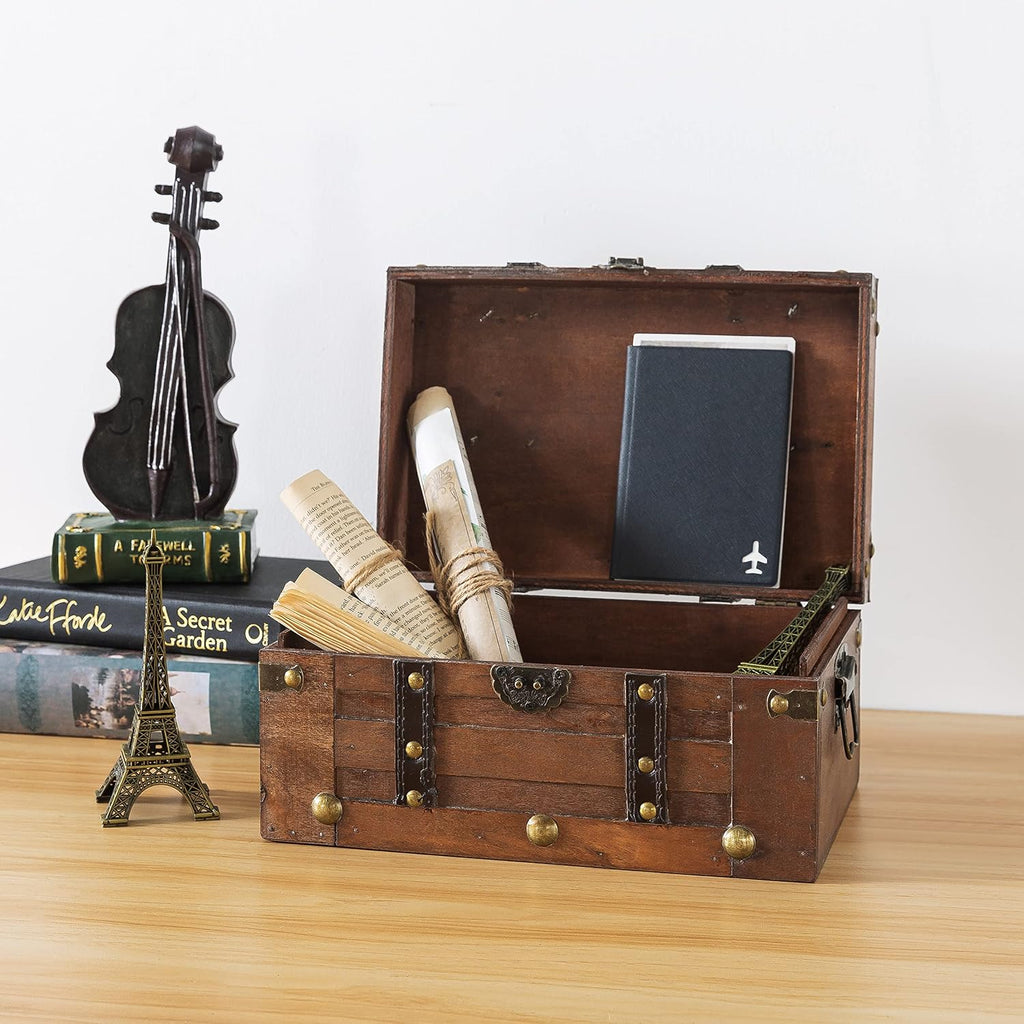 SLPR - Alexander Small Wooden Treasure Chest with Hinged Lid, 11x7x5.5 In