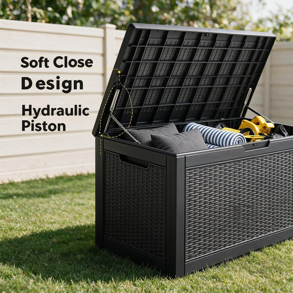 120 gallon deck box,lockable outdoor storage box gas, close-up detail