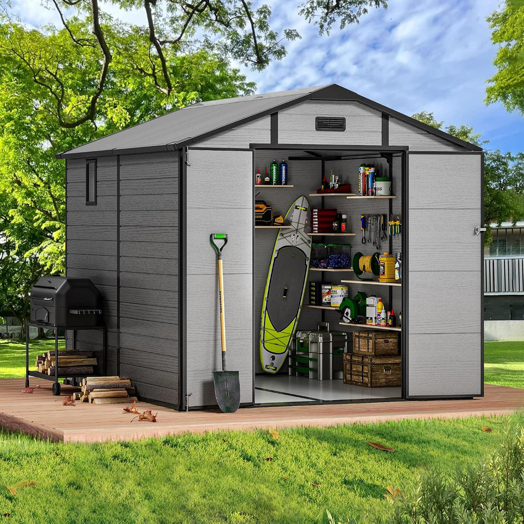 8x8 FT Resin Shed with Floor & Skylight, Weather & UV Resistant Sheds