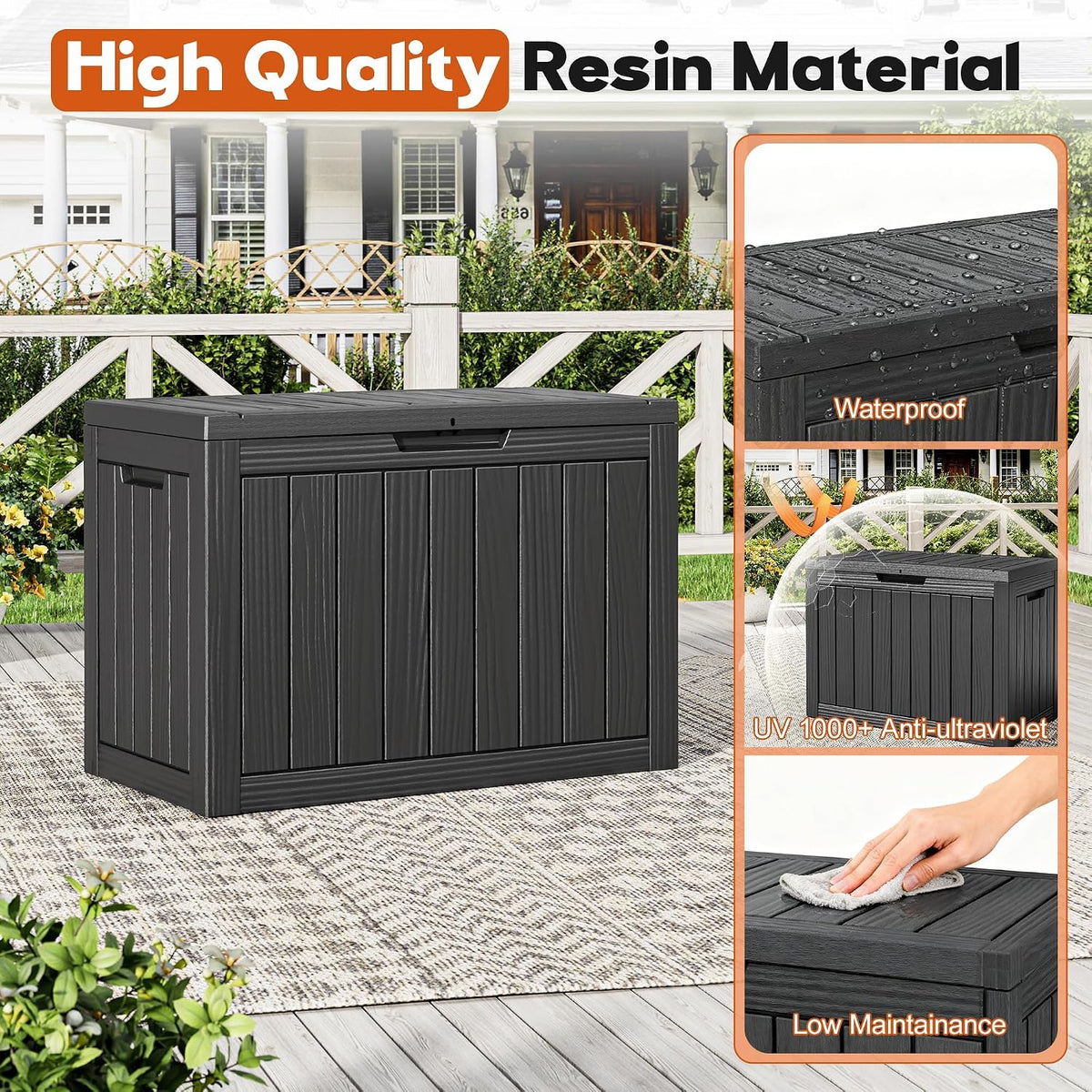 outdoor storage box, resin deck boxes outdoor, waterproof, close-up detail