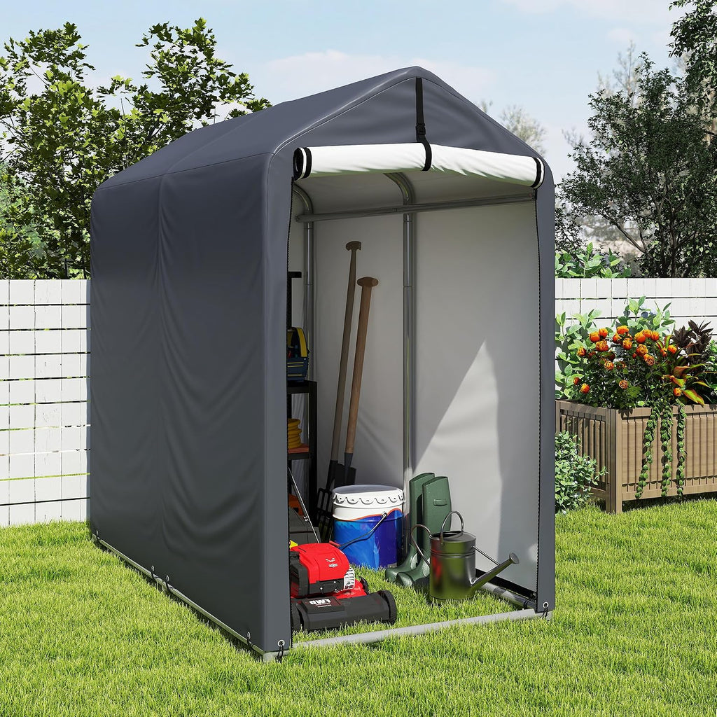 gartoo 6 x 3ft outdoor cycle storage shelter, front angle view