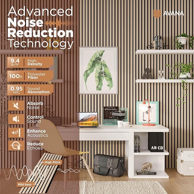 Avana Acoustic Wood Wall Panels – 94.4 x 12.6 Inch White Oak Acoustic Panels 2 (2 PCs)