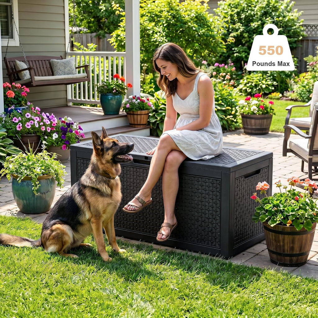 easyup 110 gal waterproof outdoor storage box uv showing dimensions