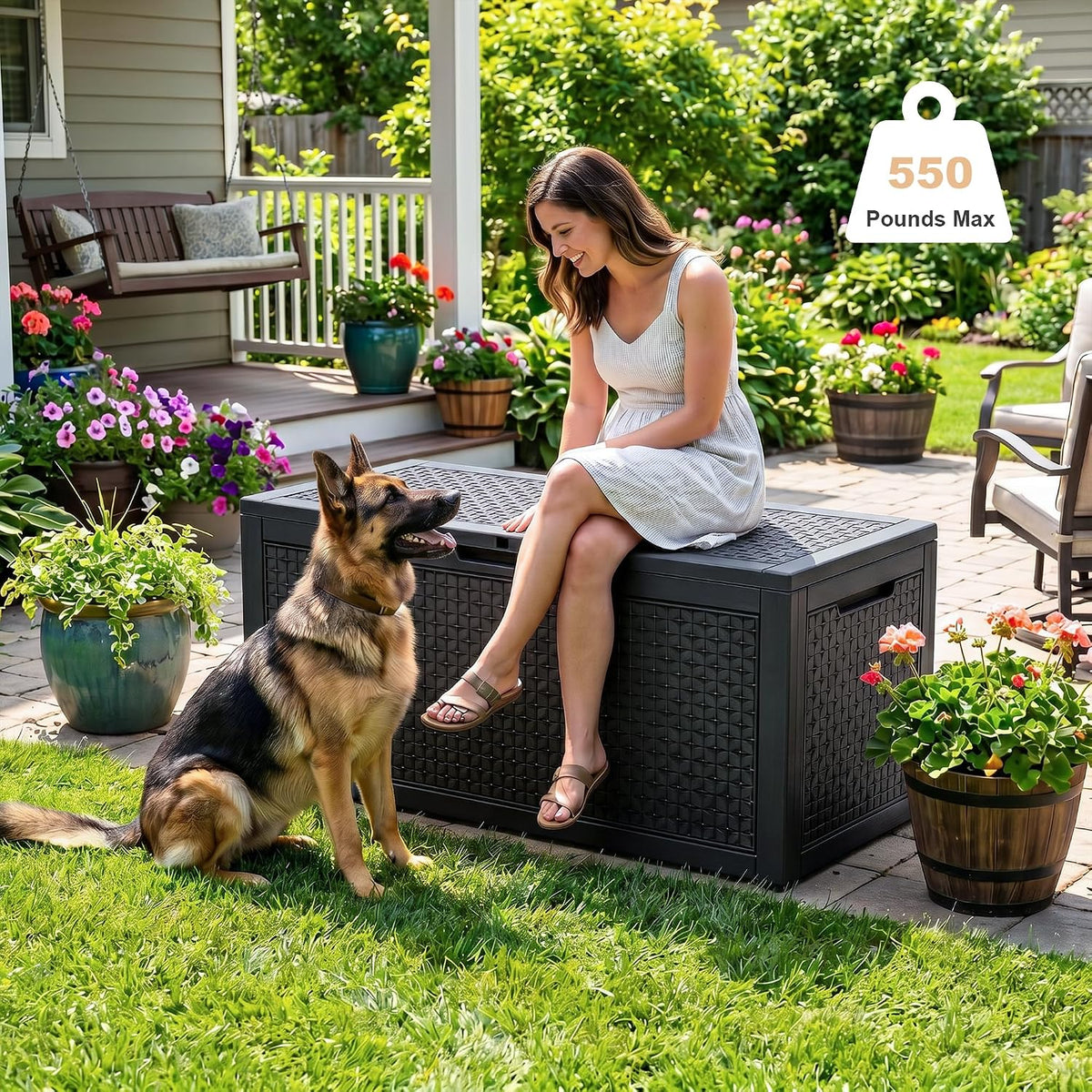 easyup 110 gal waterproof outdoor storage box uv showing dimensions