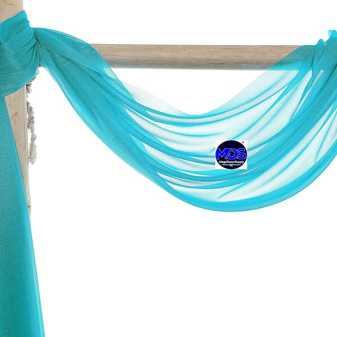MDS Halloween Chiffon Draping Fabric - 2 Panel, 30" Wide x 100ft Long - Sheer Spooky Arbor & Canopy Drapery for Haunted House Backdrops, Party Ceilings, DIY Costumes & Themed Events - Peacock Blue (Pack of 2)