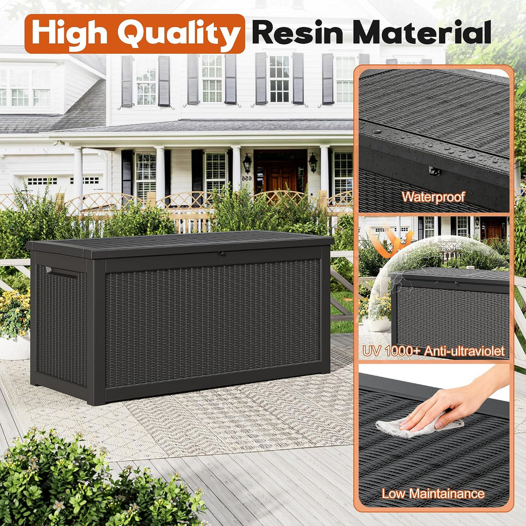resin outdoor deck storage box waterproof (black, 300 showing dimensions