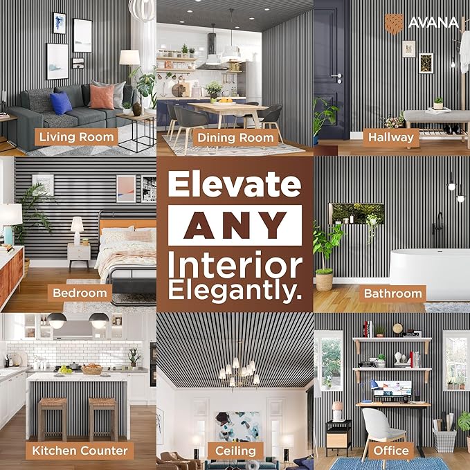 Avana Acoustic Wood Wall Panels – 94.4 x 12.6 Inch Gray Oak Acoustic Panels 2 (2 PCs)