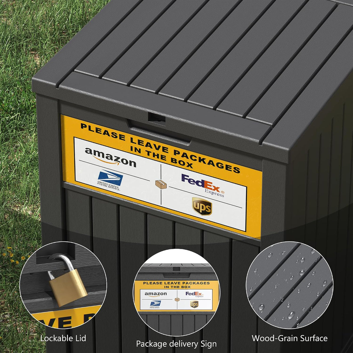 LHBGO Package Delivery Box for Outside with Sign, 48 Gallon Storage with Lockable Secure, Large Double Wall Resin Outdoor Package Delivery Waterproof