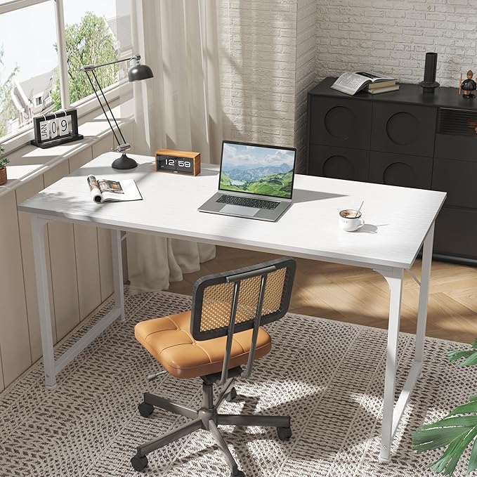 Huuger Computer Desk, 55 Inch Home Office Desk, Gaming Writing Work from Home