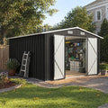 Aoxun 10 x 12FT Outdoor Storage Shed with Double Hinged Large Door, Black