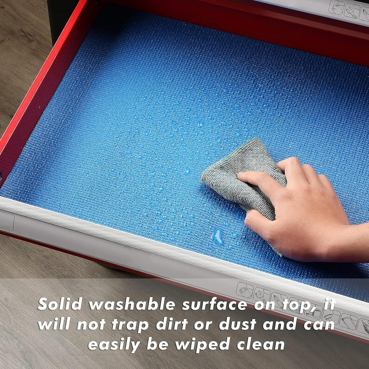 casoman professional tool box and drawer liner, blue, front angle view