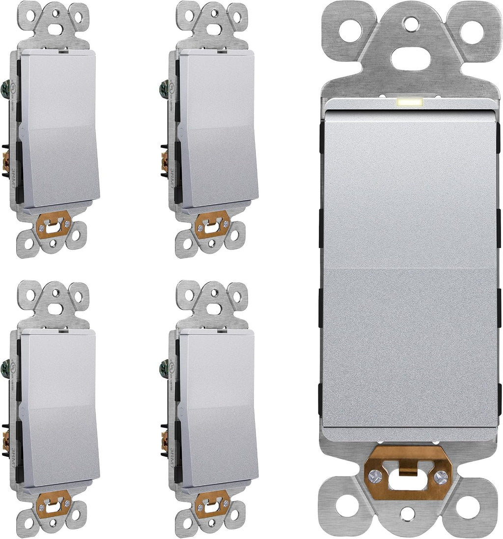 LIDER Minimalist Design Matte Finish Lighted Decorator Switch, Frameless Paddle (5-Pack)