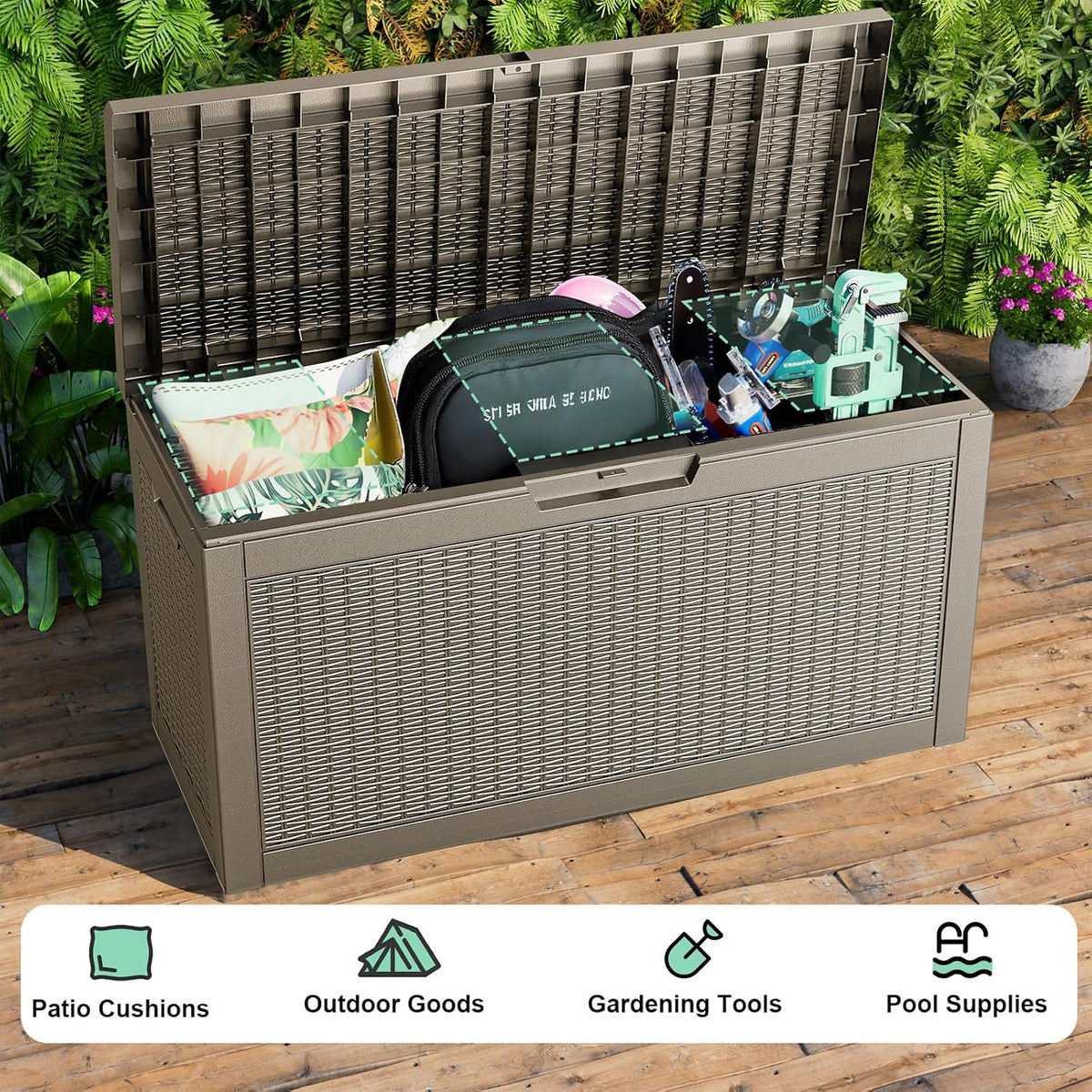 EasyUp 70 Gallon Outdoor Storage Box, Outdoor Deck Boxes for Garden Tools Equipment,Cushions and Patio Storage,Lockable and Resin,Easy to Install(Grey)