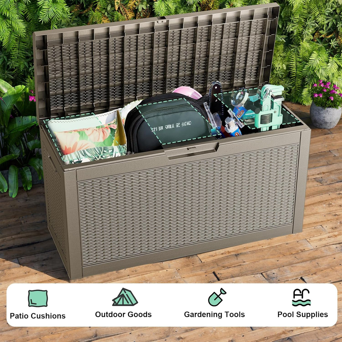vixzen 70 gallon deck boxes outdoor waterproof, lockable, package contents