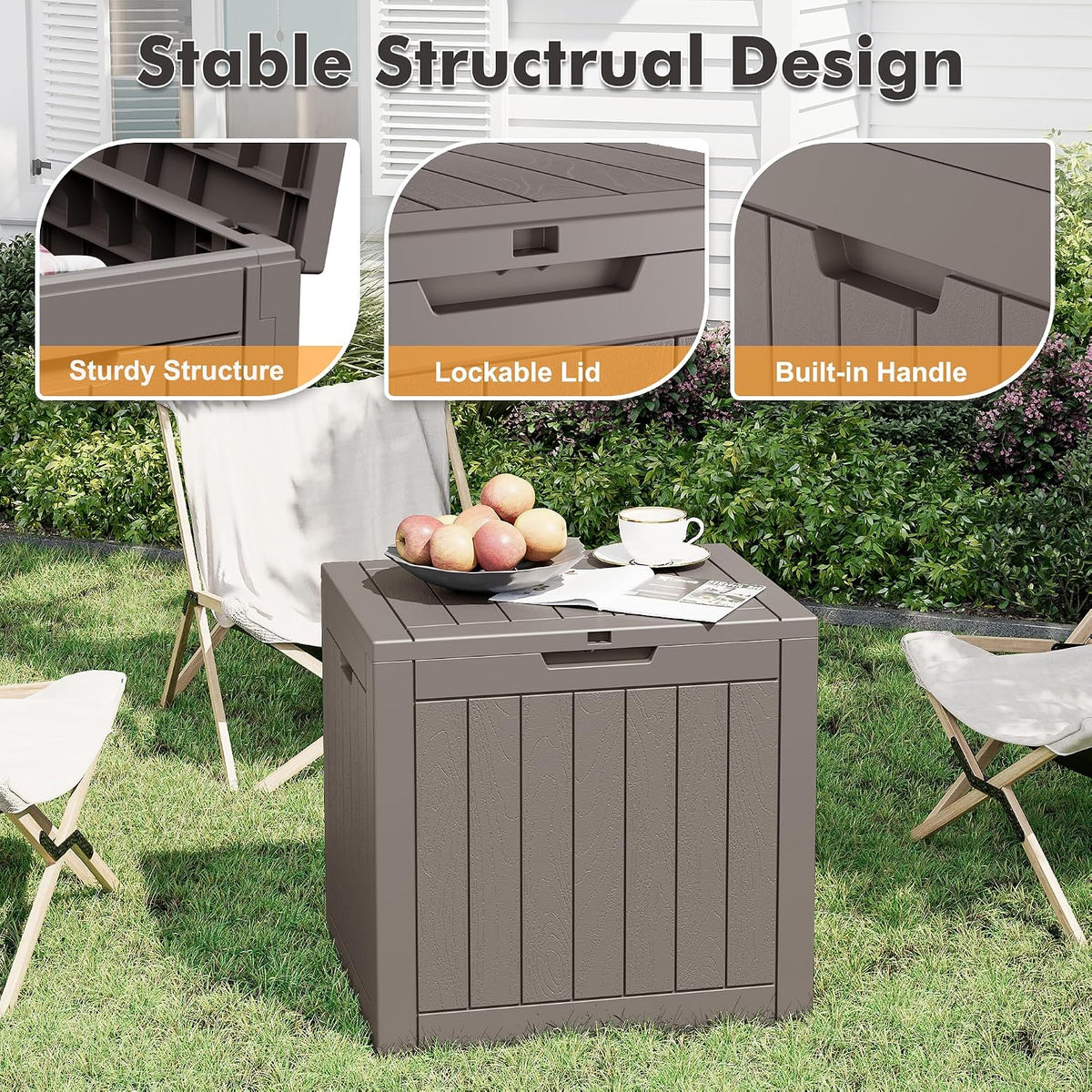 31 gallon outdoor storage box waterproof deck box, side view