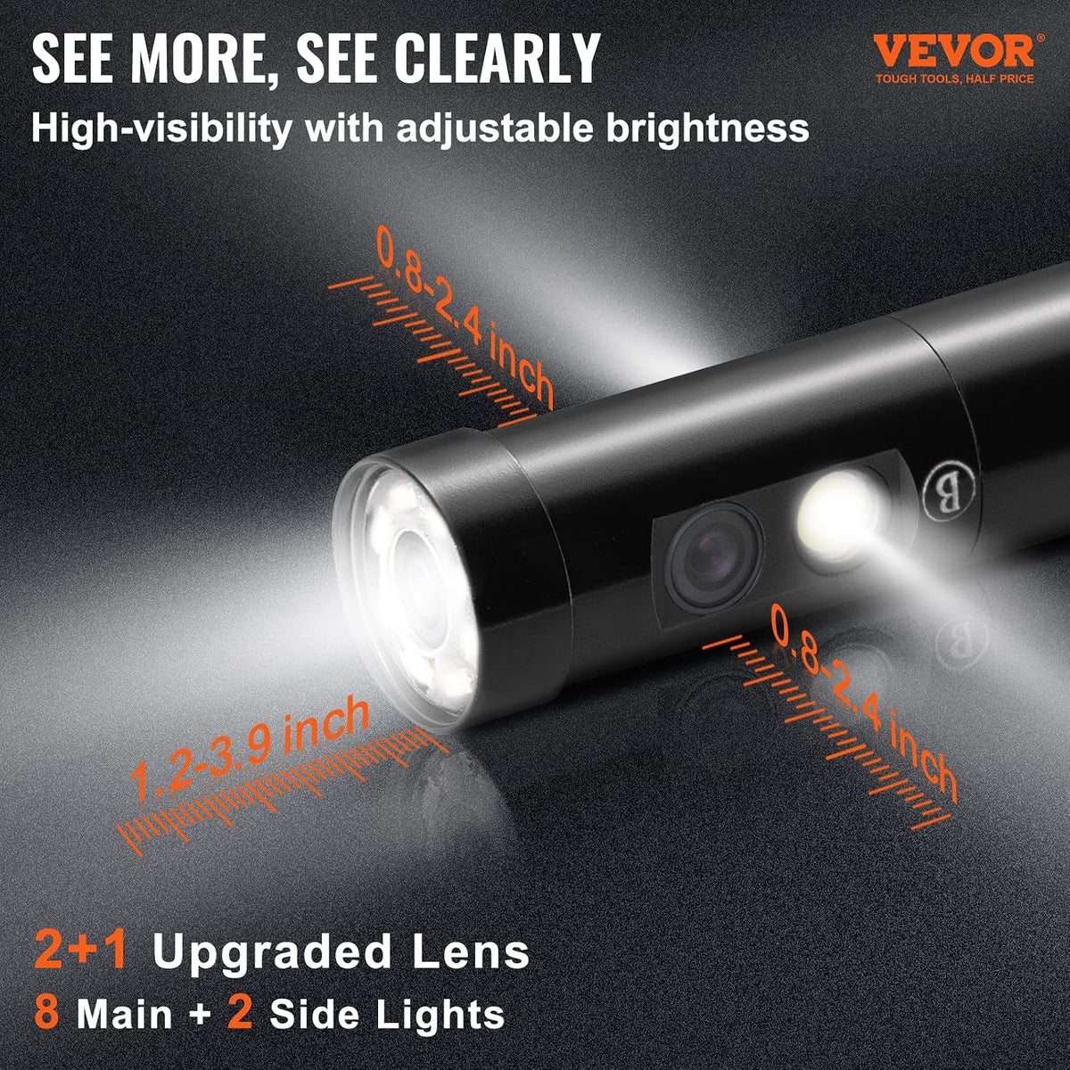 vevor triple lens endoscope camera, 4.5" ips screen shown in use