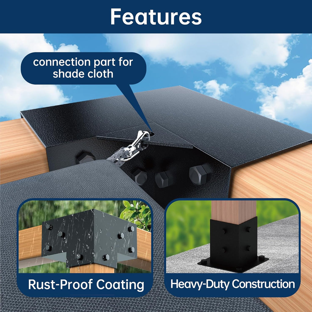 pergola bracket kit 4x4, 4pcs 3-way right angle, close-up detail