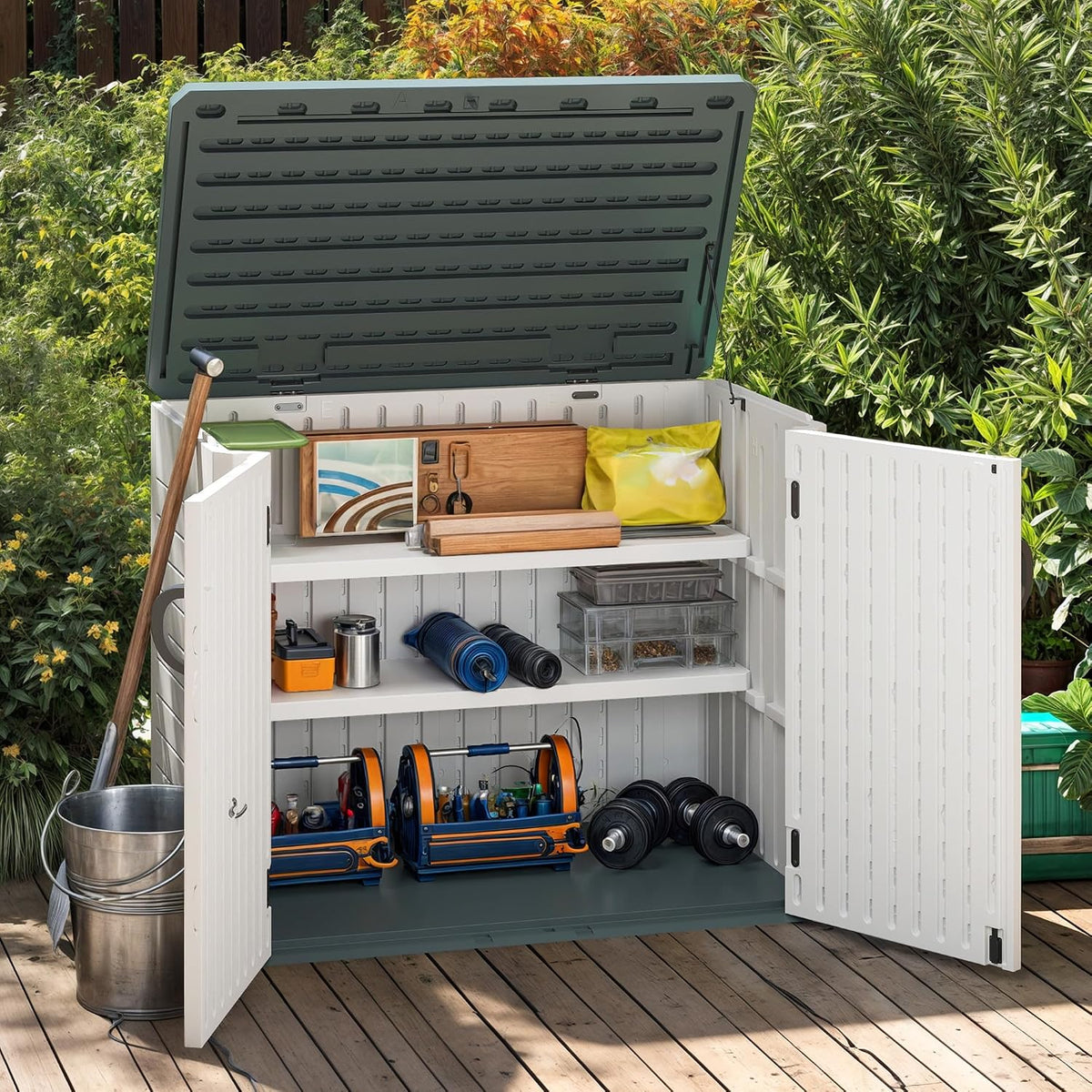 dwvo 2-pack resin storage shed shelves, fit for, close-up detail