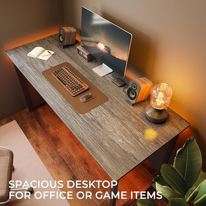 Huuger Computer Desk, 55 Inch Home Office Desk, Gaming Writing Work from Home