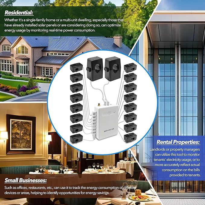 Smart Home Energy Monitor with 16 50A Circuit Level Sensors, Measure Power