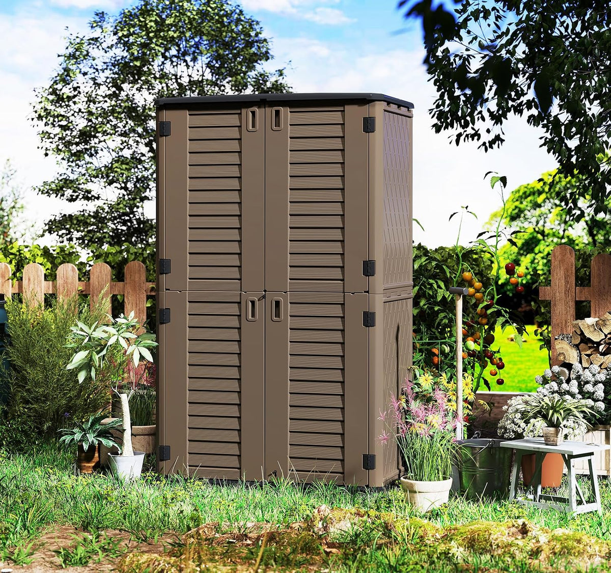 homspark storage shed weather resistance, multi-purpose outdoor storage on a desk or shelf