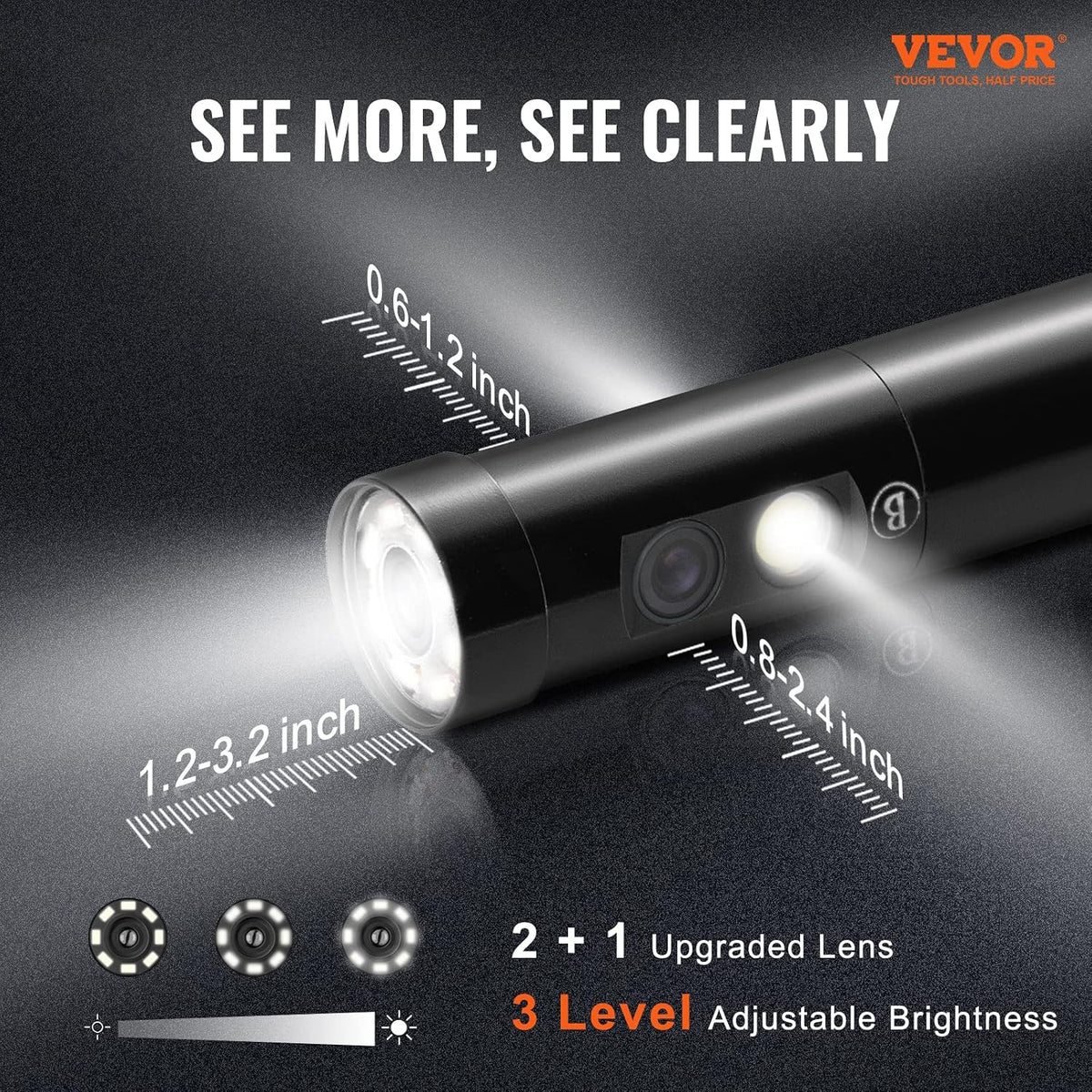 vevor triple lens inspection camera with light, 5" shown in use
