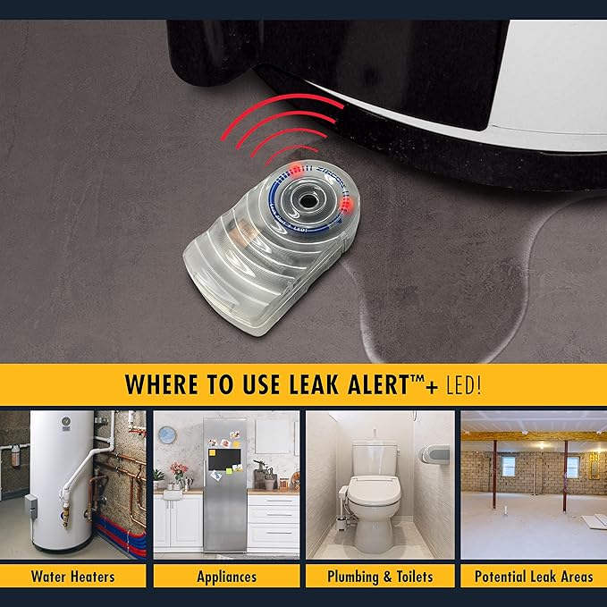 Zircon Leak Alert + LED! Water Leak Detector & Flood Sensor Alarm/Water Leak (5 Pack)