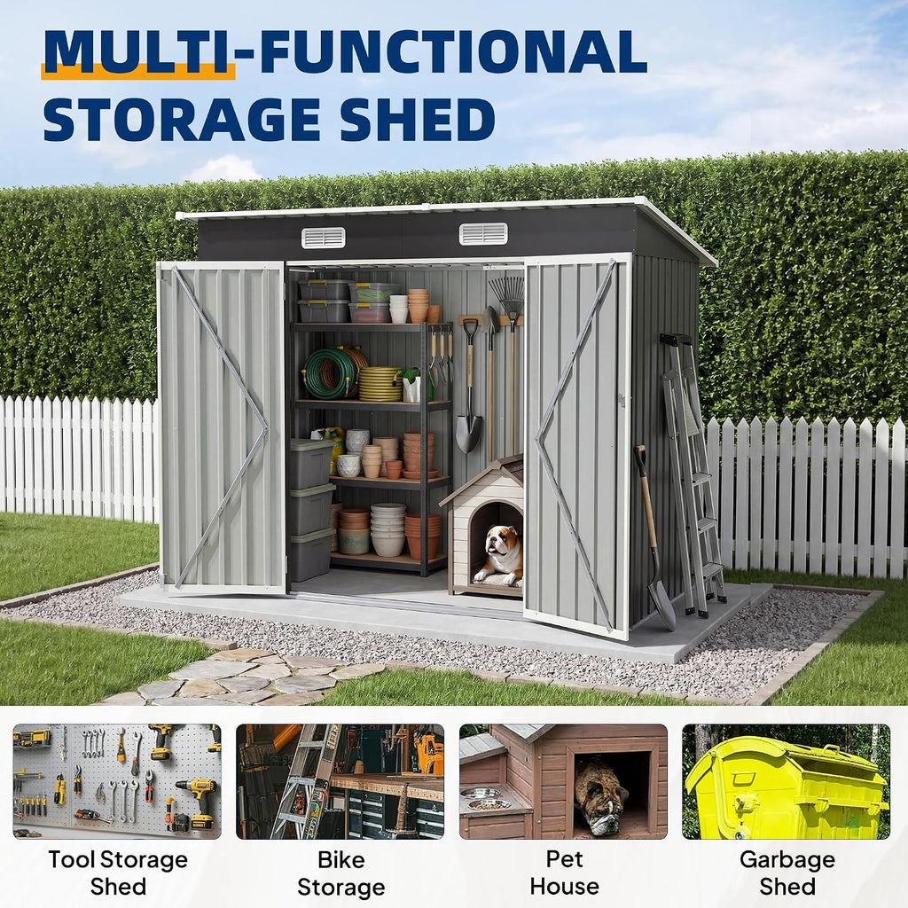 udpatio storage shed, 8x4 ft metal sheds &, front angle view