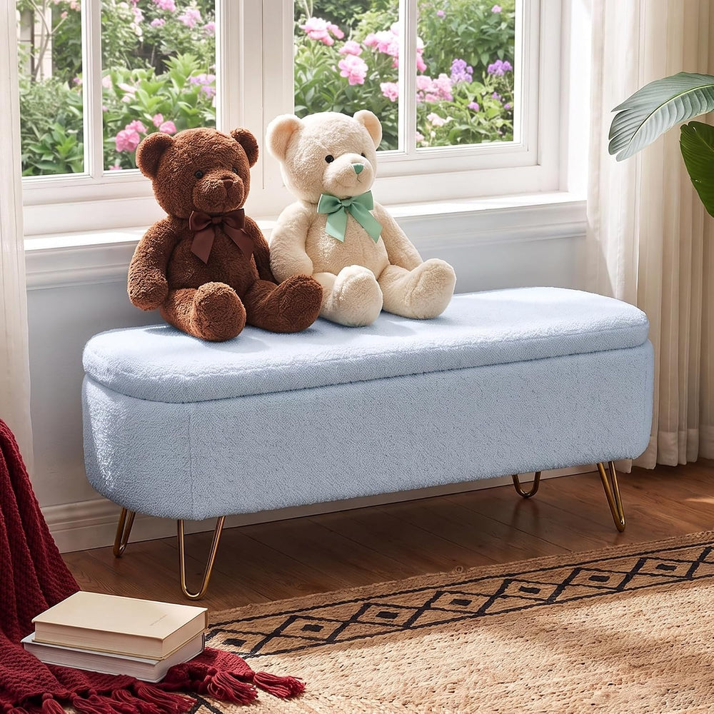 End of Bed Storage Bench for Bedroom, Small Boucle Storage Ottoman for Living...