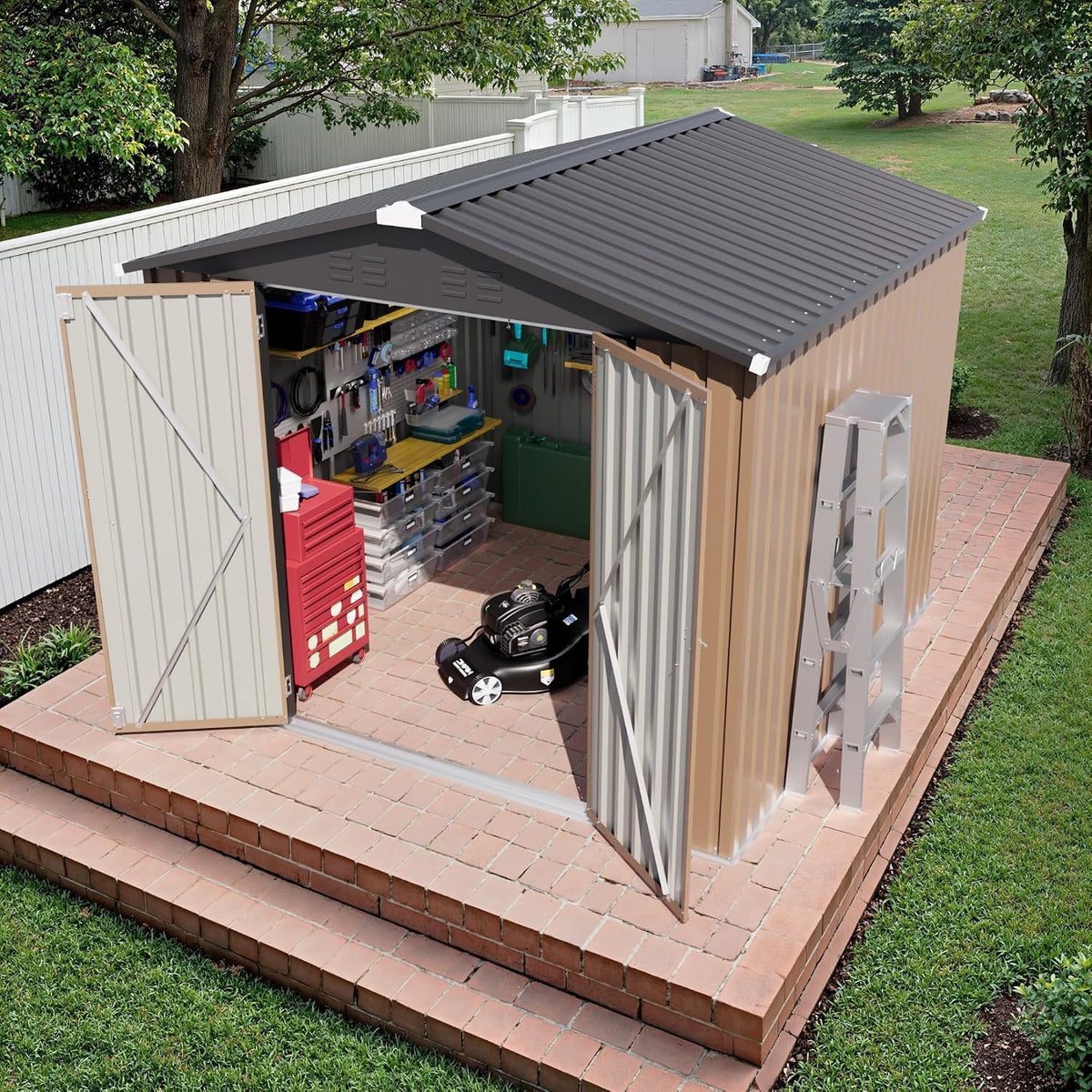 jummico 8x8 ft outdoor storage shed, tool metal, package contents
