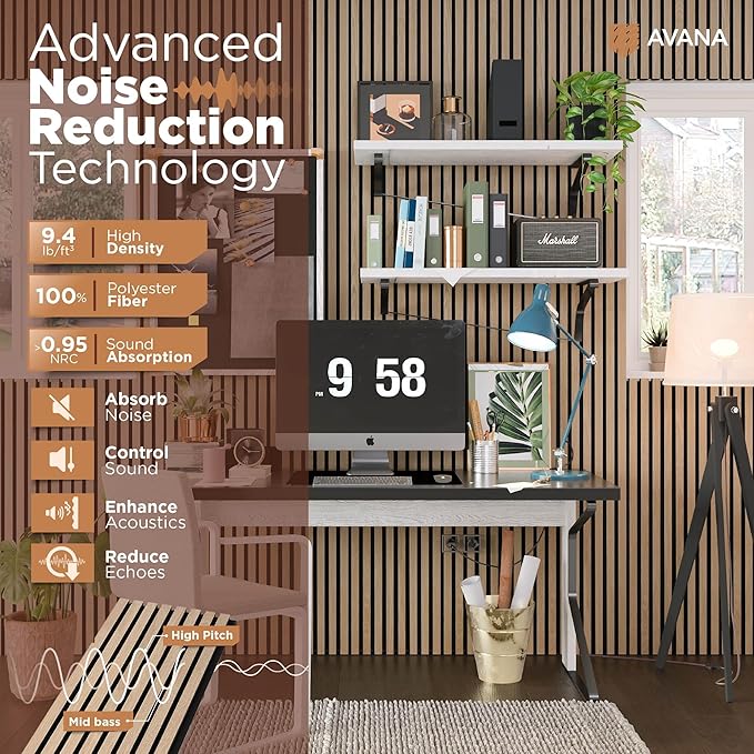 Avana Acoustic Wood Wall Panels – 94.4 X 12.6 Inch White Oak Acoustic Panels 4 (4 PCs)