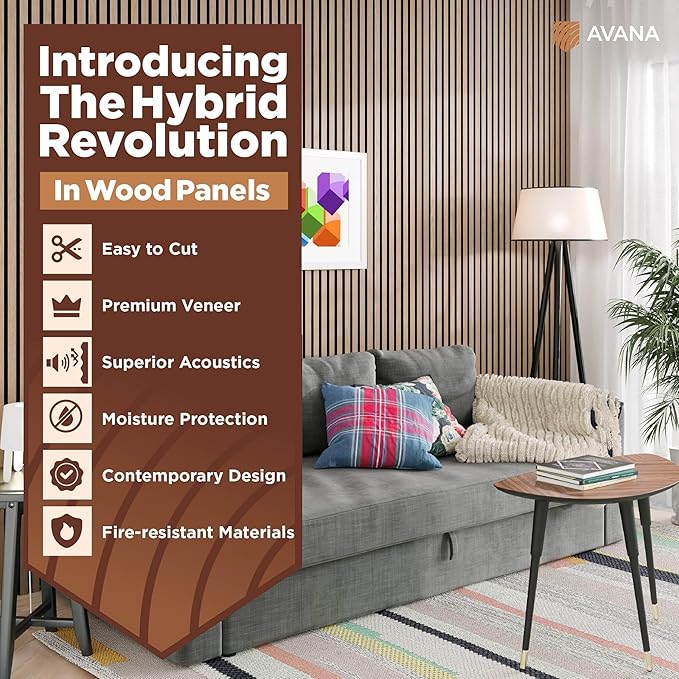 Avana Acoustic Wood Wall Panels – 94.4 X 12.6 Inch White Oak Acoustic Panels 2 (2 PCs)