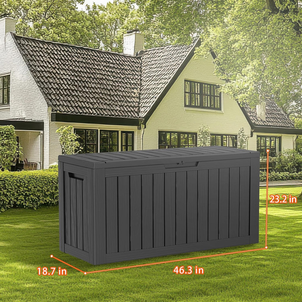 DRATO 80 Gallon Deck Box, Outdoor Storage Box for Patio Furniture, Patio Cushions, Gardening Tools, Pool Supplies 480lbs Weight Capacity, Waterproof Resin Storage Boxes (Black, 80 Gallon)