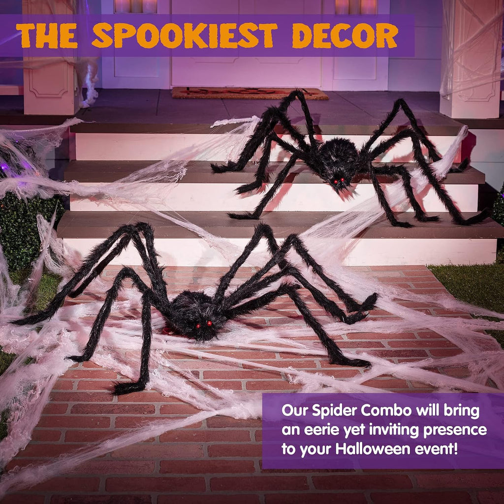 JOYIN 2 Pack 5 Ft Halloween Outdoor Decorations Hairy Black Spider, Scary Giant Spider, Fake Large Haunted House Props, Halloween Yard Lawn Decorations Party Indoor Decor