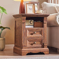 Farmhouse Nightstand with Charging Station, Wooden Sofa Table w/Roman Column