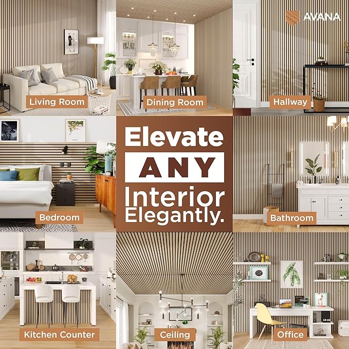 Avana Acoustic Wood Wall Panels – 94.4 x 12.6 Inch White Oak Acoustic Panels 2 (2 PCs)