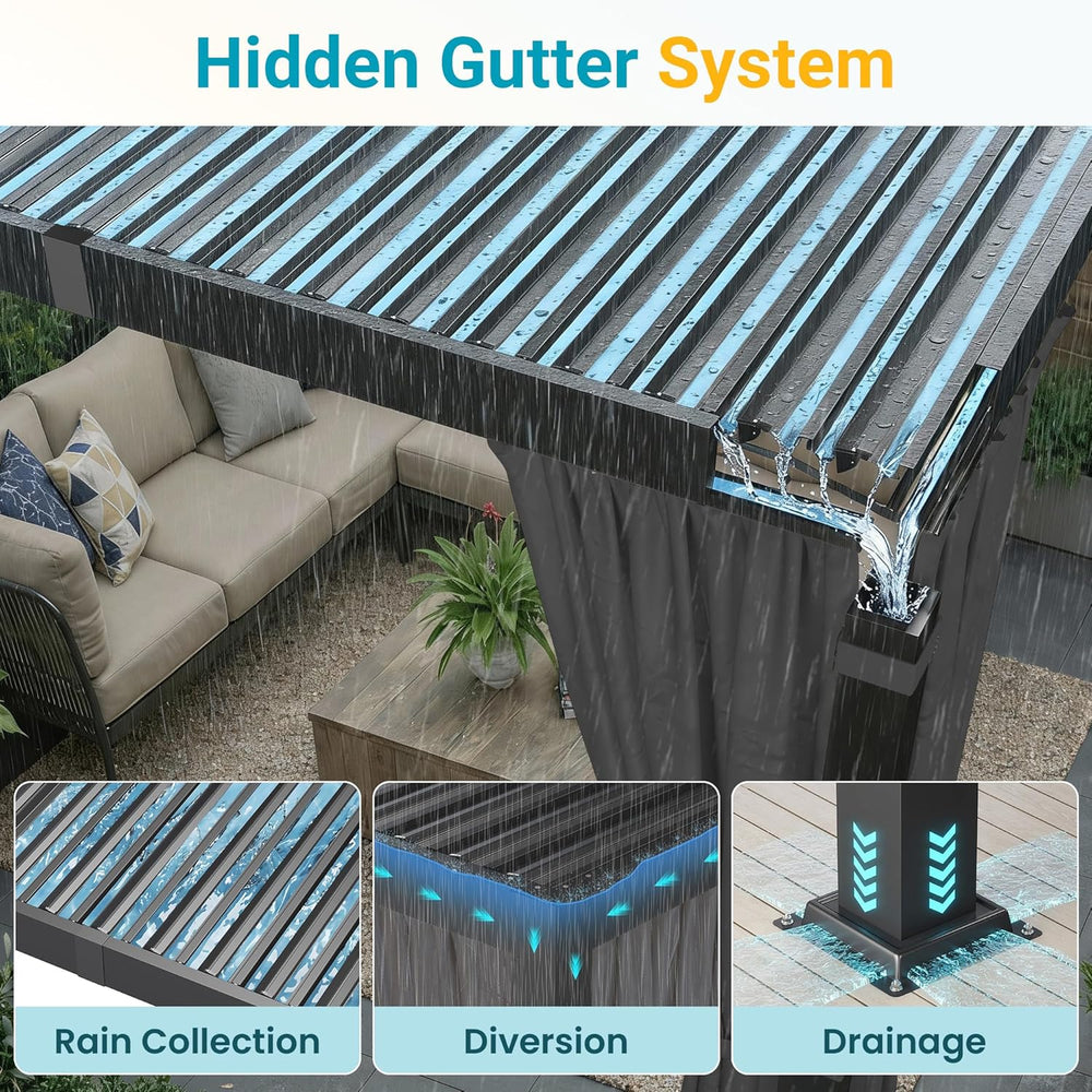 Pergola 12'x16' with Adjustable Roof & Thick Aluminum Frame for A...