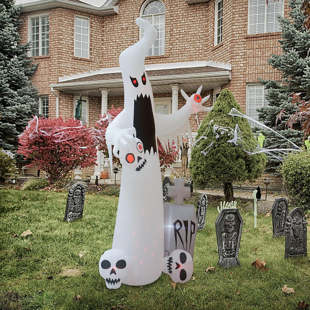 HOPOCO 12 FT Halloween Inflatables Outdoor Decorations Ghost with 3 Skulls