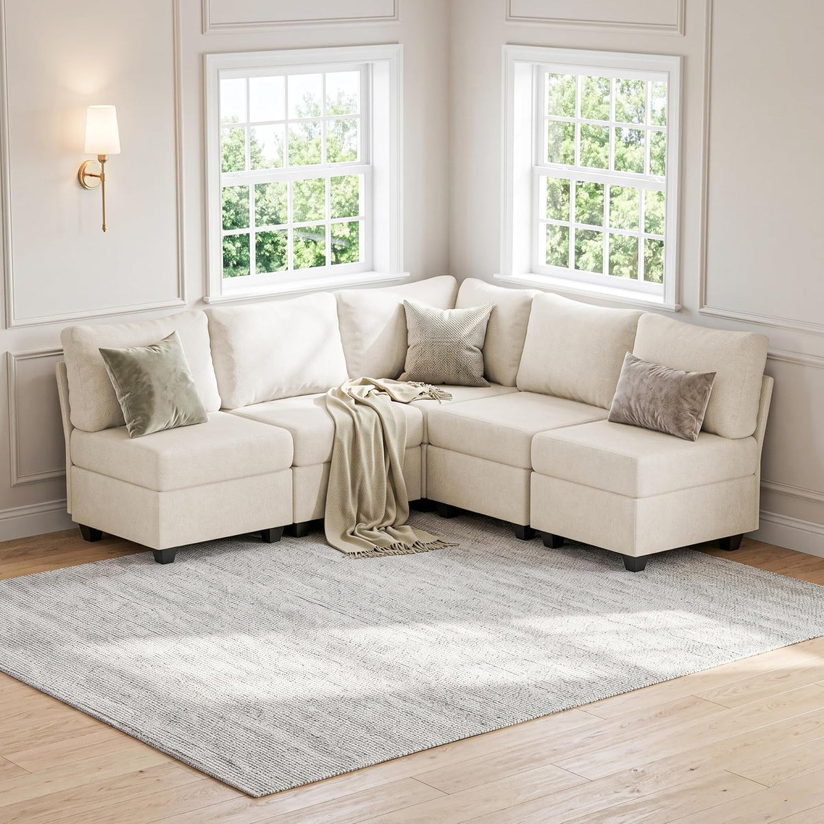 Breakfast Nook Bench with Storage, 5 Seats Modular Corner Banquette Seating