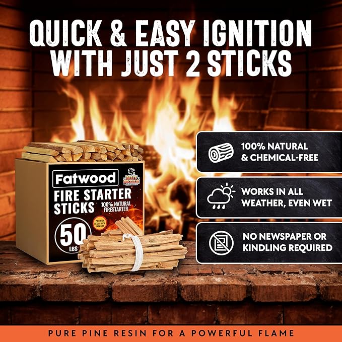 50lb Fatwood Fire Starter Sticks | 100% Natural Fire Starters
