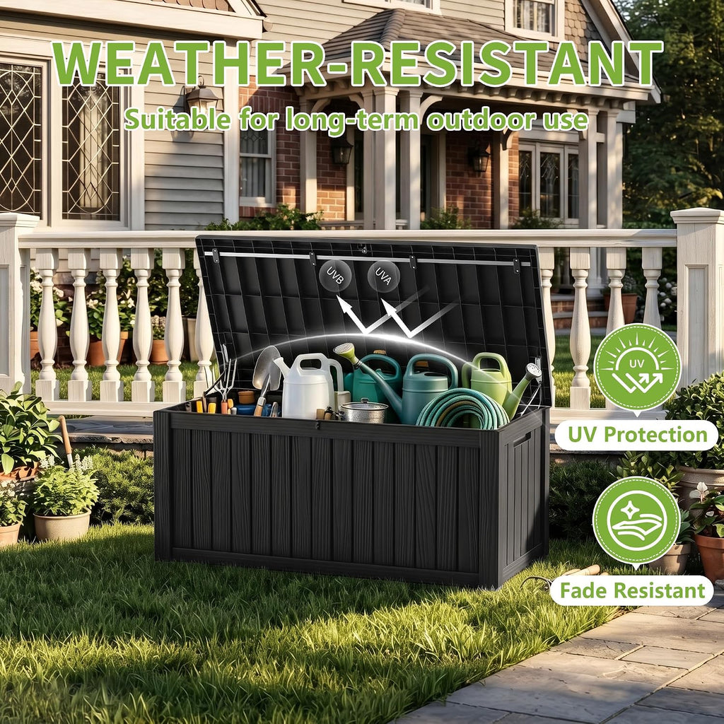 rojik 170 gallon waterproof outdoor deck storage box, close-up detail