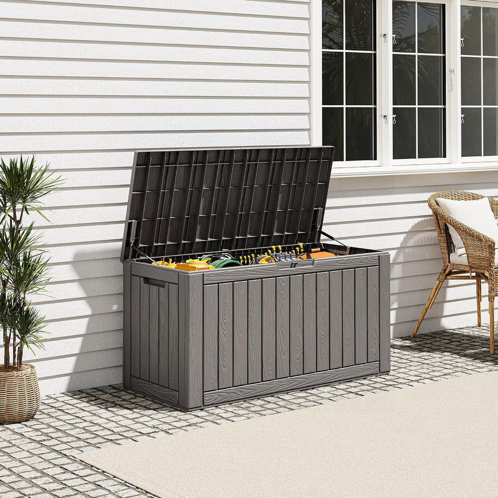 resin outdoor deck storage box waterproof (grey, 120, side view