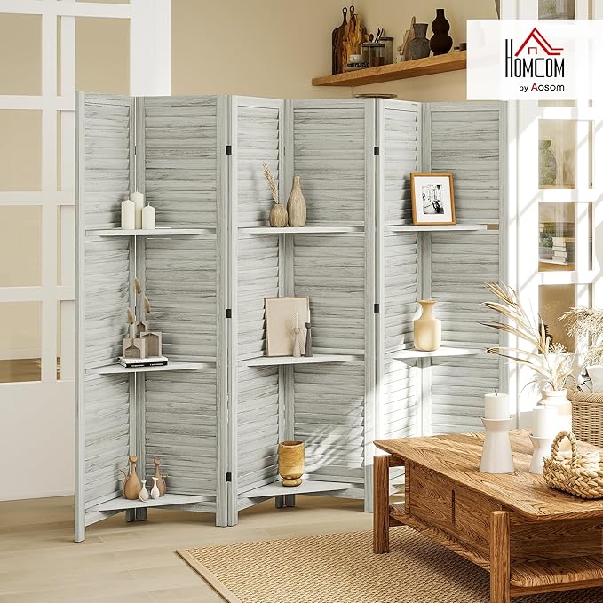 HOMCOM Room Divider, 6 Panel 67" Tall Wood Privacy Screen